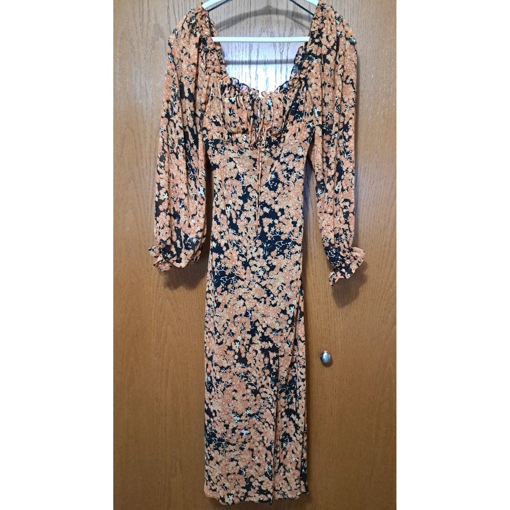 FRAY I.D Women's Floral Long Sleeves Elastic Neck Cuffs Lined Maxi Dress Size‎ S